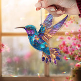 Hummingbird Acrylic Suncatcher, Stained Glass Style Colorful Bird in Flight Window Hanging, Nature Wildlife Home Decor Gift for Bird Lovers